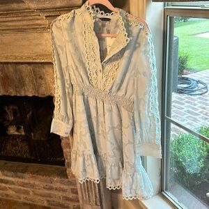 Simplee light green eyelet long sleeve dress, medium